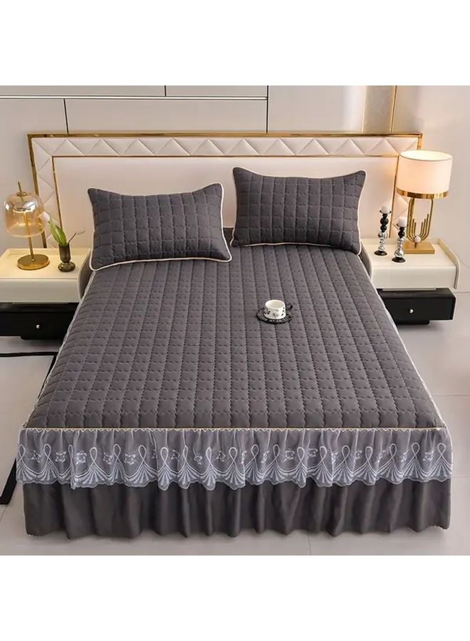 Light Gray Bedding Set 3pcs Quilted Edge Bed Skirt Pillowcases Mattress Protector 38 98x74 8 Inch - Image 4